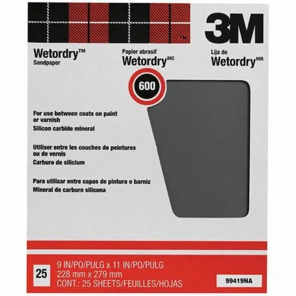 3M 9" x 11" Wetordry Sanding Sheet Pro-Pak, 600-Grit, PK 25 99419 - main
